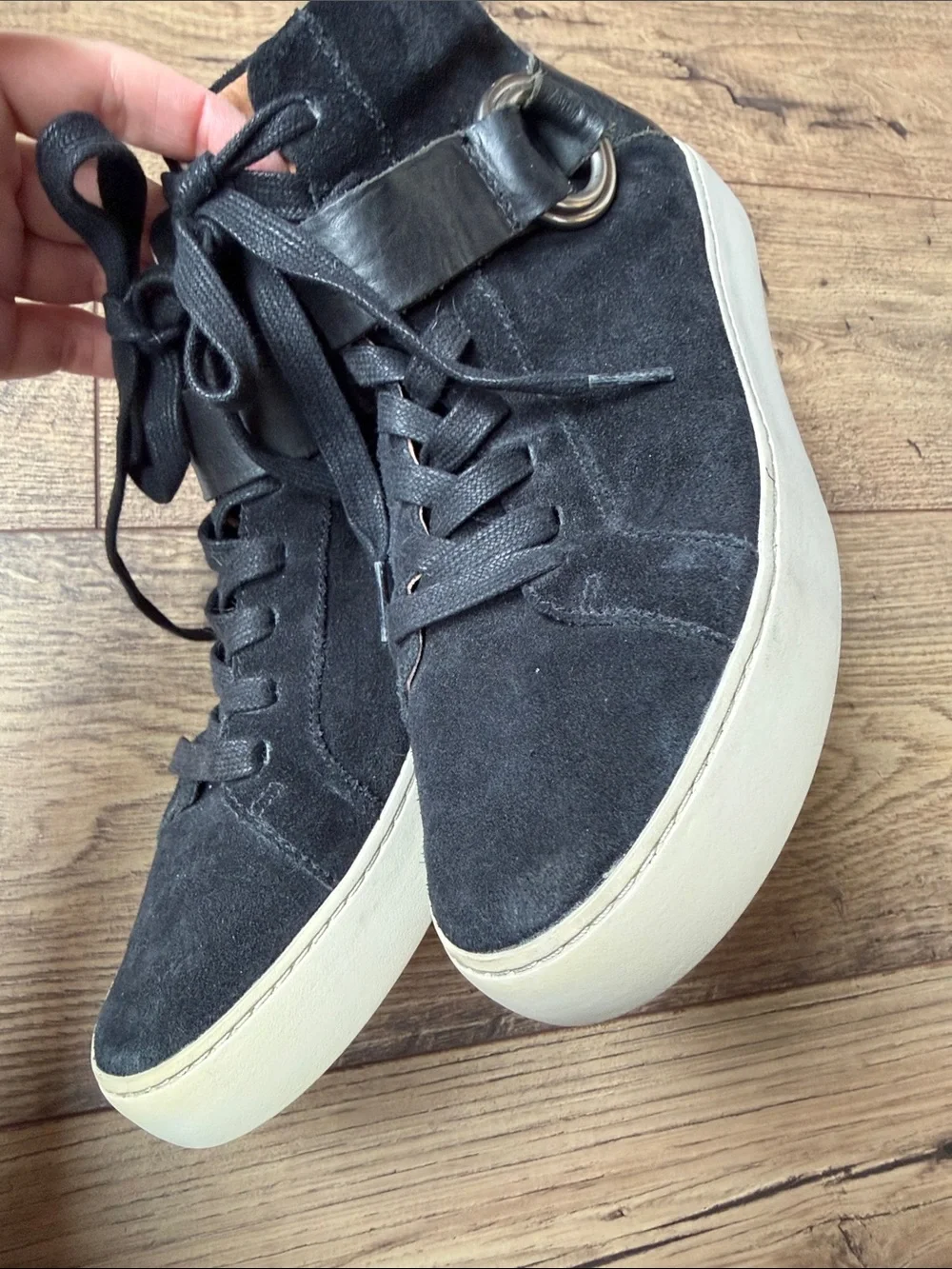 Frye Black Suede Leather High Top Harness Ring Sneakers Sz 9 women’s lace up